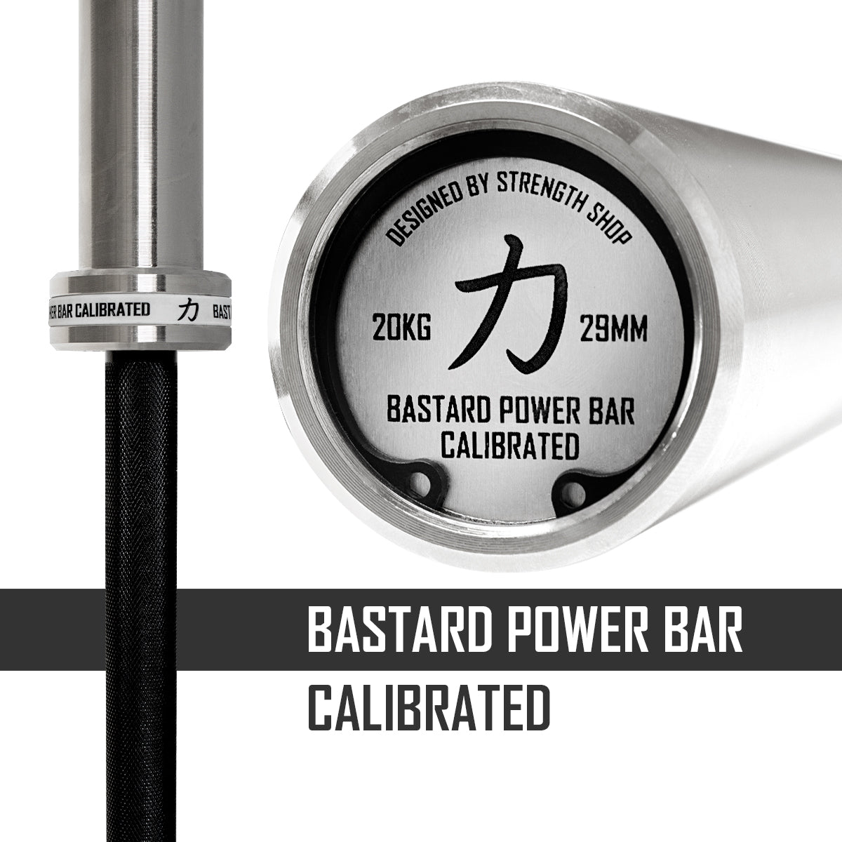 Calibrated 20kg Bastard Power Bar, Black Shaft (BWARE) Strength Shop