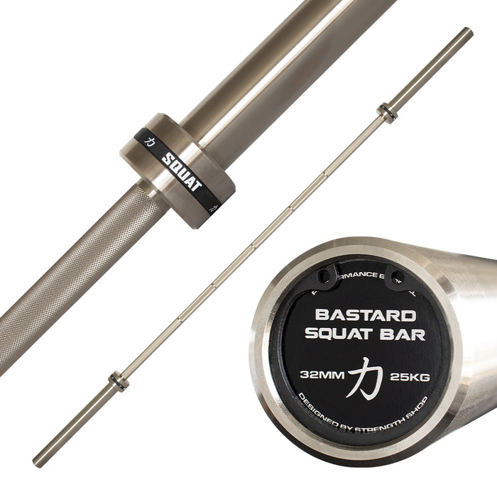 Bastard Squat Bar With Chrome Shaft - 32mm/25kg - Fully Knurled - Strength Shop