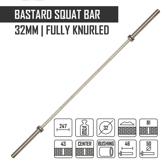 Bastard Squat Bar With Chrome Shaft - 32mm/25kg - Fully Knurled - Strength Shop