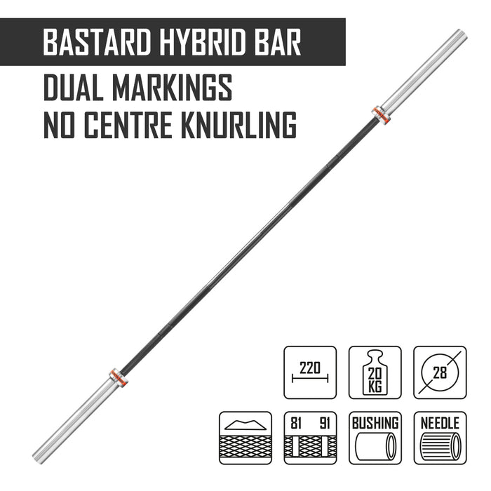 Bastard Hybrid Bar, Black, w/o Centre Knurling - Strength Shop