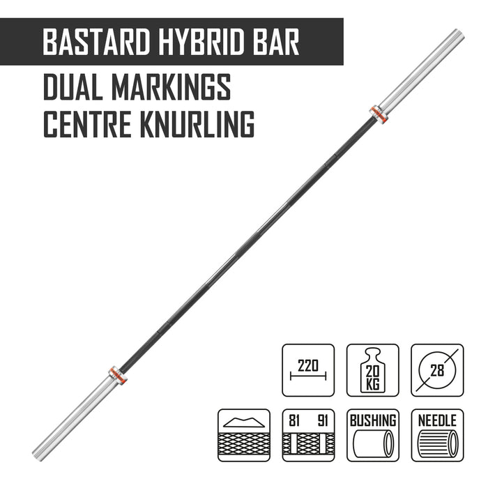 Bastard Hybrid Bar, Black, w/ Centre Knurling - Strength Shop