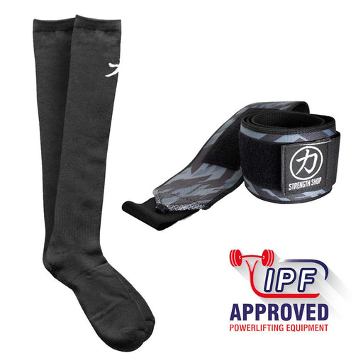 Medium Wrist Wraps - Dark Camo and Black Deadlift / Weightlifting Socks - IPF Approved - Strength Shop