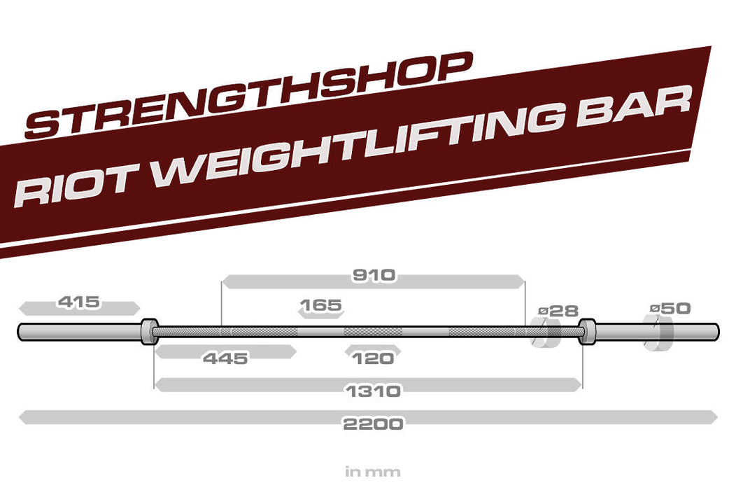 Riot Weightlifting Bar - Men's 20kg, IWF Specification (B-WARE) - Strength Shop