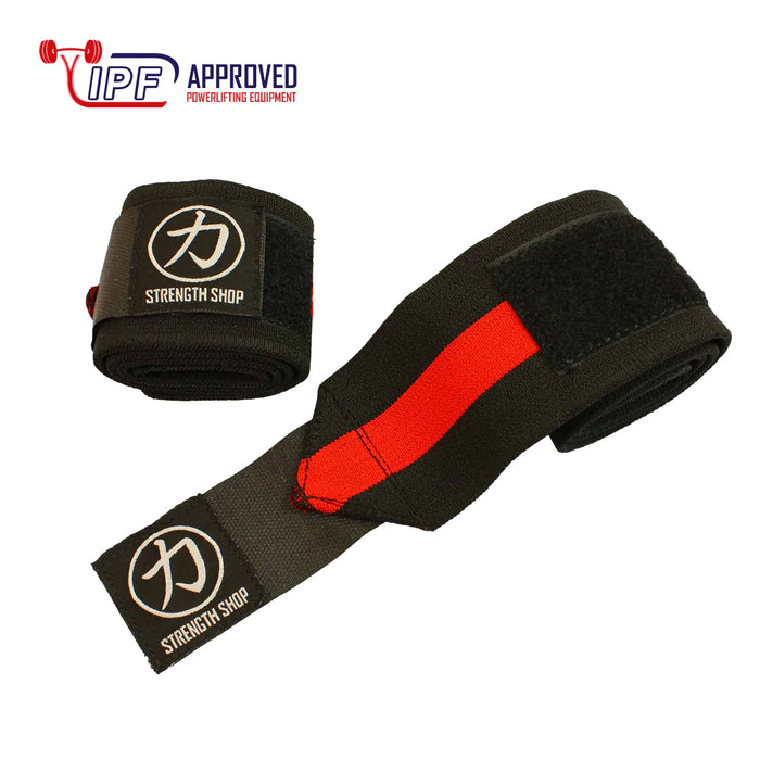 Heavy Wrist Wraps, Black/Red - IPF Approved - Strength Shop